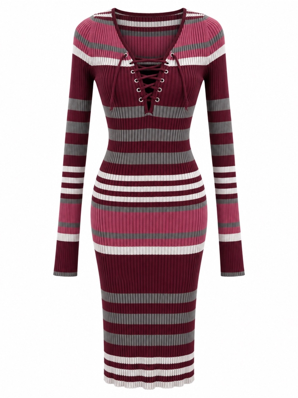 Derek Heart Y2K Striped Ribbed Lace-Up Midi Dress M